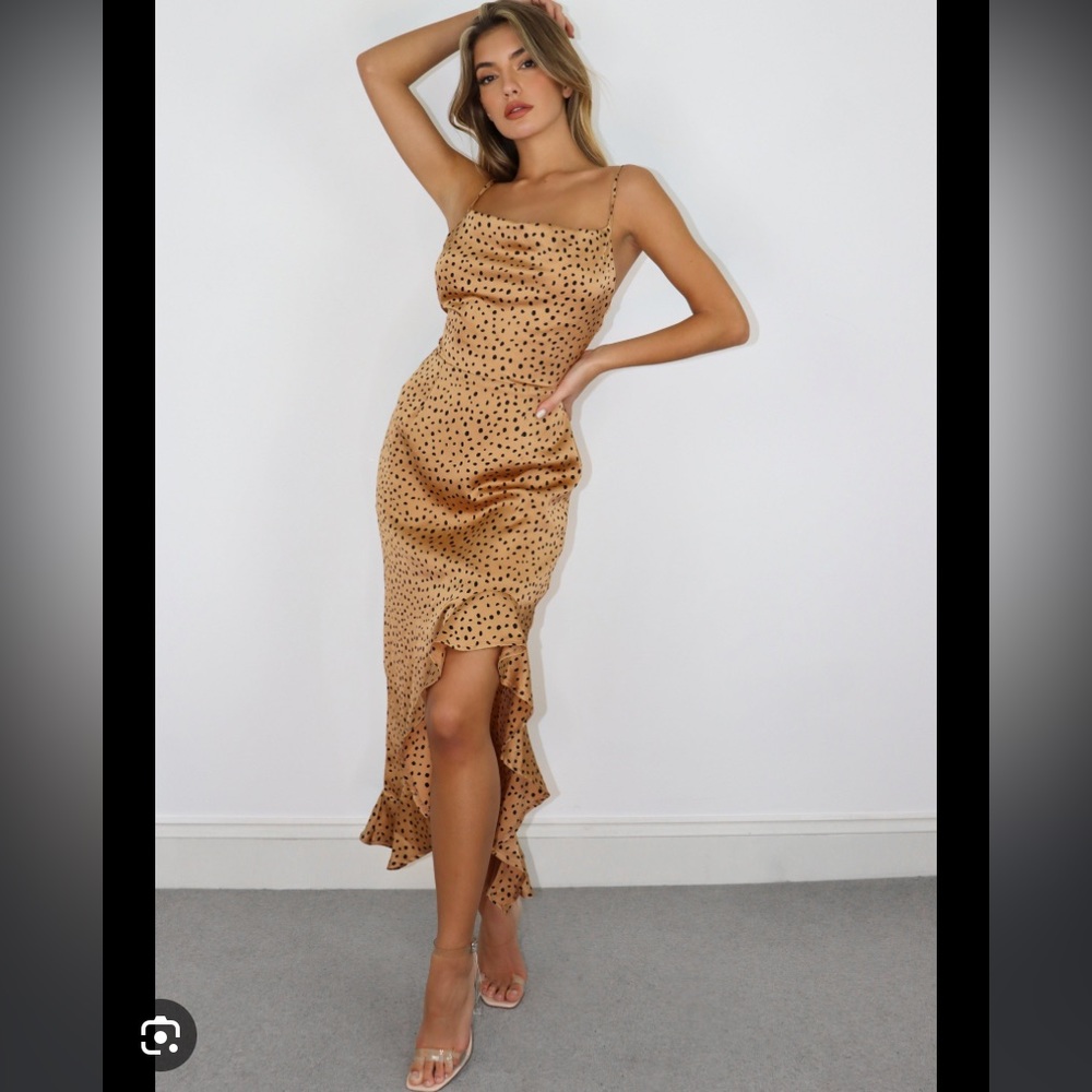 MISSGUIDED Satin Ruffle Side Cami Dress US Size 8 NEW Dalmatian Spotted